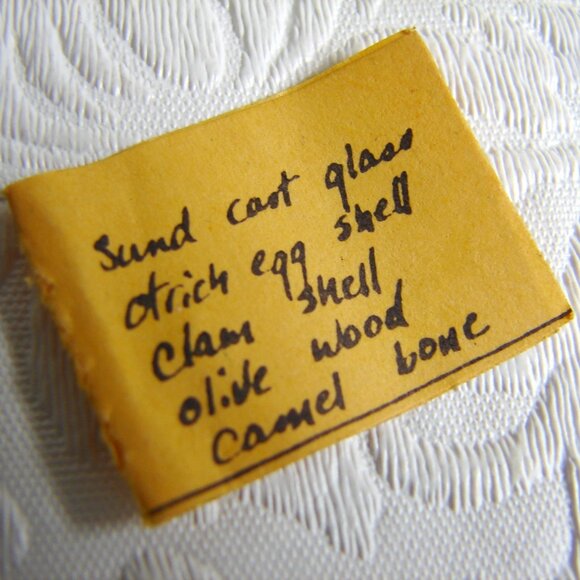 Vtg 70's Artisan 17" NECKLACE, Wood, Glass, Shell, Camel Bone, Boho Hippie B03 - Picture 2 of 8